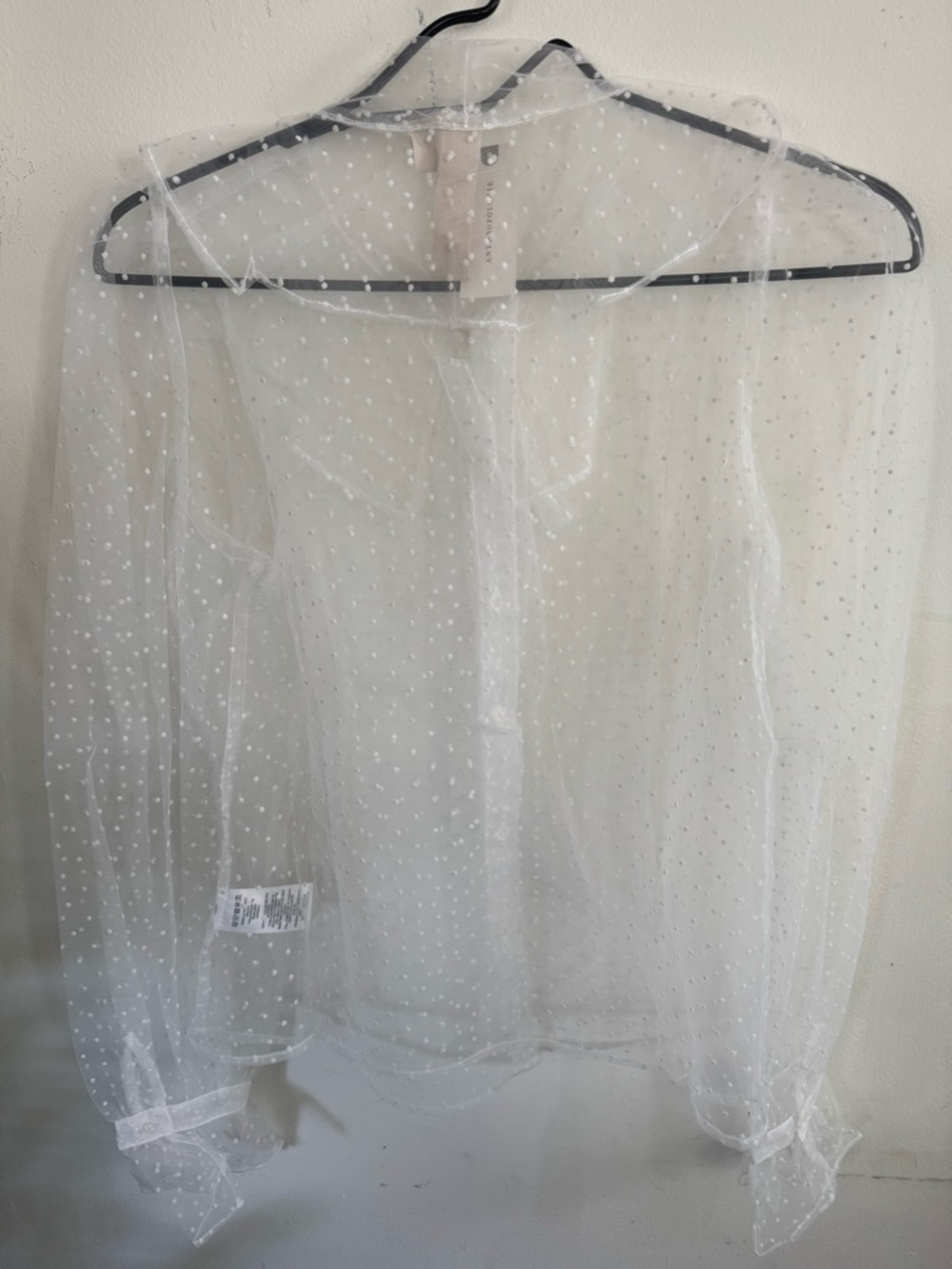 Antrhopologie White dolan Sheer White Swiss Dot Tie-Neck Blouse - Picture 5 of 5